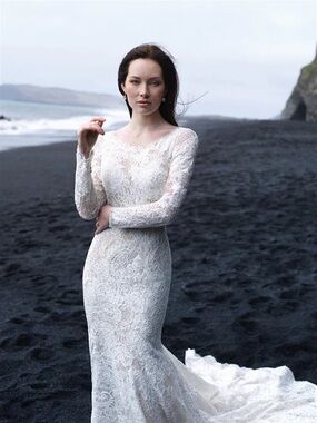 Allure Bridals Ivory Lace Over Champagne Long Sleeve Wedding Dress